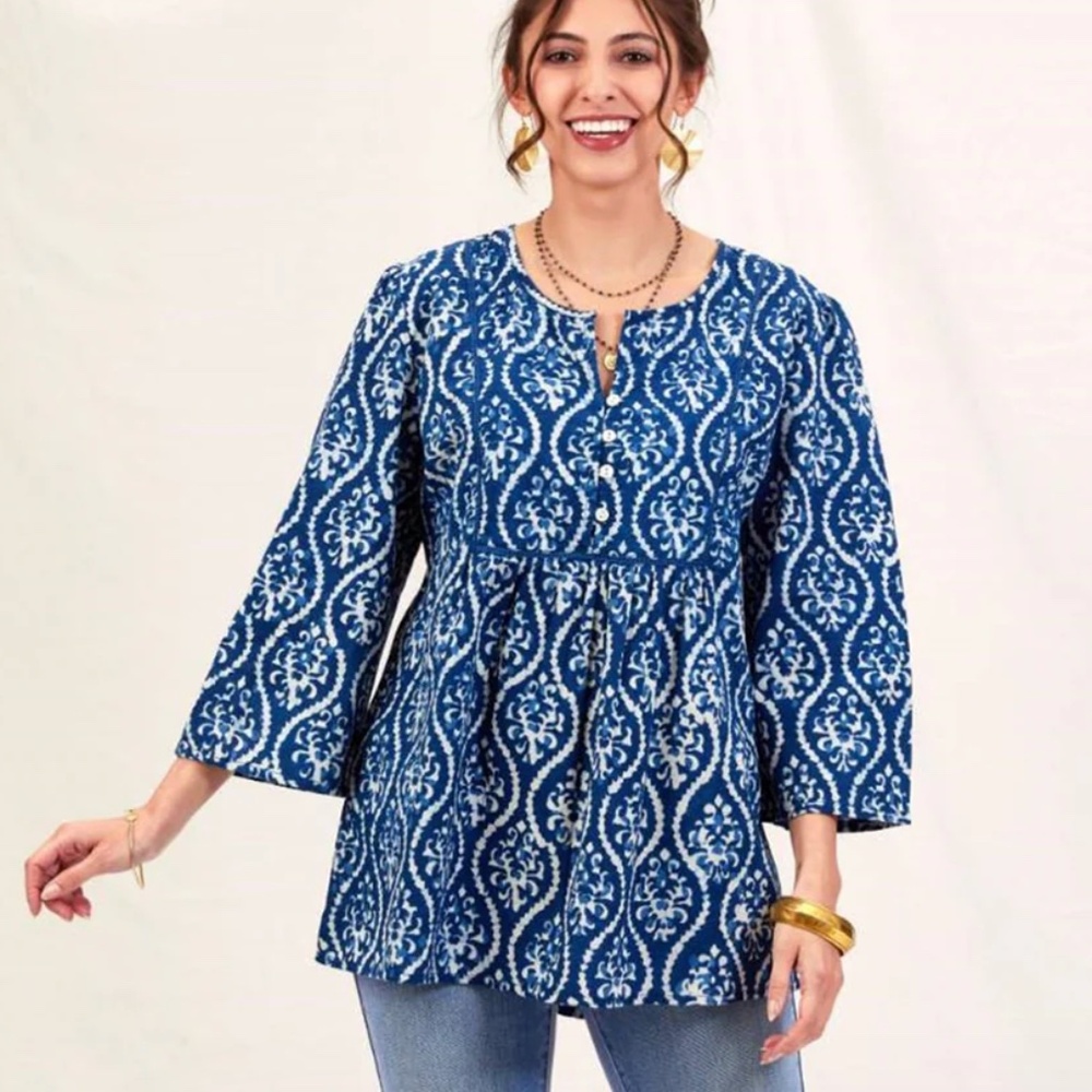 Rockflowerpaper Sara Indigo Bohemian Tunic Medium NWT Cotton Casual Feminine